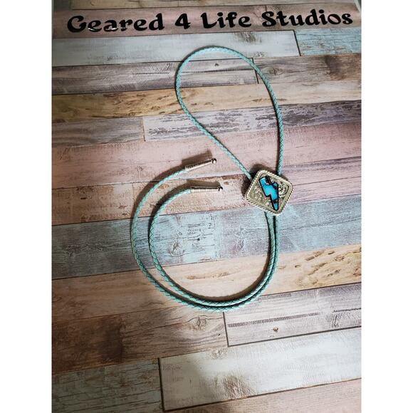 Handmade Unique wearable art Bolo Tie necklace, Bolo tie unisex Lighting Bolt - Picture 3 of 3